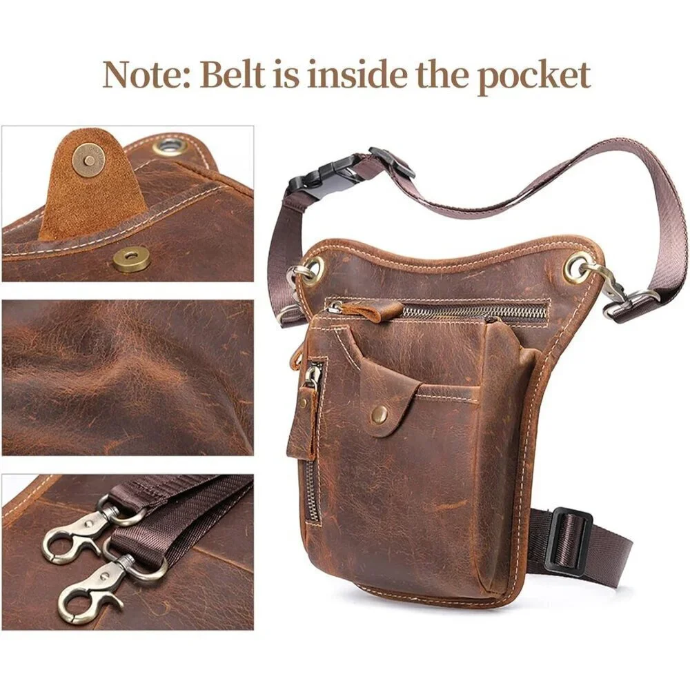 💫 Men Brown Leather Waist Pack Genuine Belt Multi-Purpose MotorcycleBike Hiking
